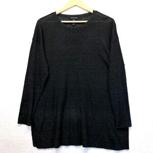 Eileen Fisher Women Organic Linen Sweater Tunic Green M Minimalist Quiet Luxury